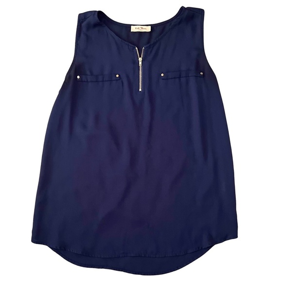 Full Moon Maternity Tops - Full Moon Maternity Navy Zip Front Sleeveless Blouse Size Small